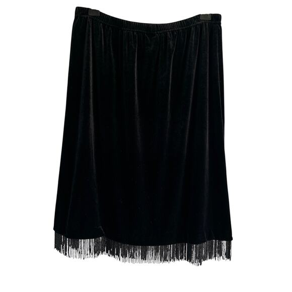 Vintage Clio Women’s Medium Black Velvet Evening Beaded Hem Stretchy Waist Skirt - Picture 4 of 6